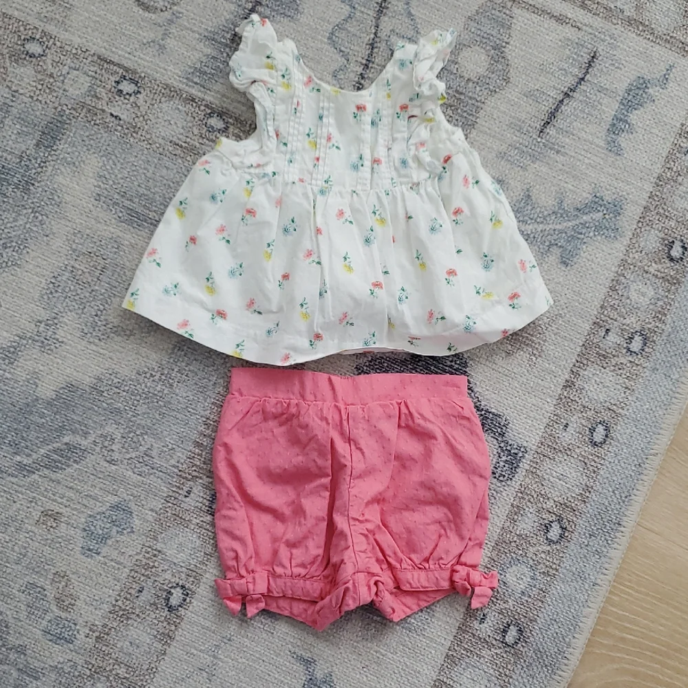 Janie and Jack Baby Girls Floral And Swiss Dot Matching Set Outfit Sz0-3m
